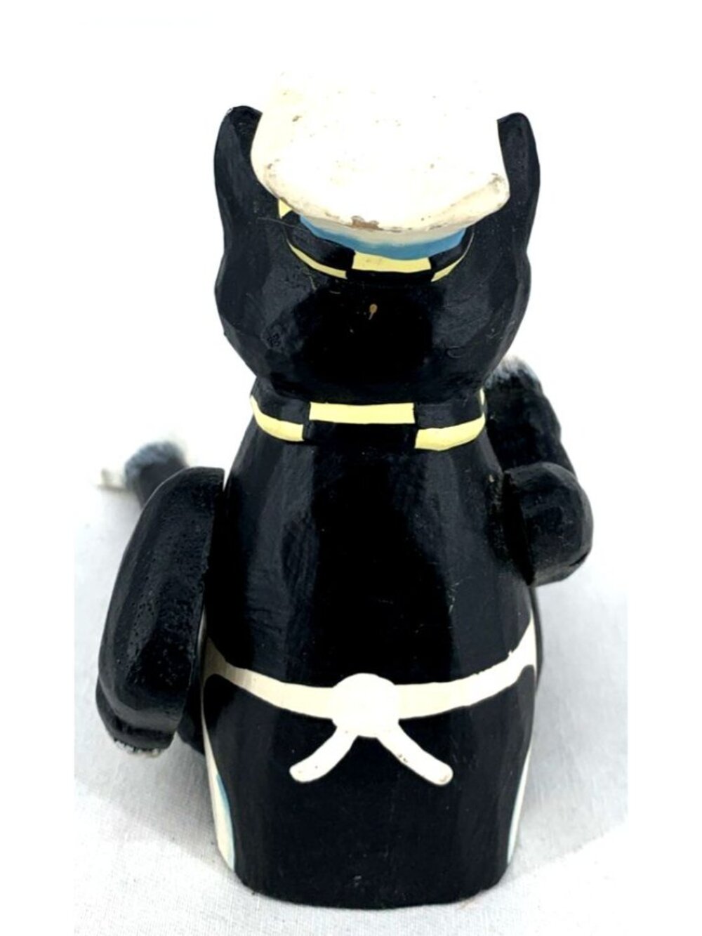 Folk Art Chef Cat Shelf Sitter Hand Carved Wood Painted Jointed Limbs 9" - Picture 2 of 5